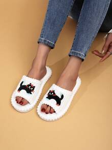 女士露趾拖鞋，可爱动物图案，欧美时尚，四季皆宜居家穿着 - 白色 - 查看 3