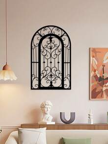 1 pieza Decoración de pared de metal con flor de iris en arco vintage - Adecuado para puerta principal, alféizar de ventana, valla del patio, etc. Decoración vintage de interior/exterior - Estructura de metal duradera, diseño de línea suave, adecuado para decoración de Año Nuevo y Navidad - Multicolor - Ver 2