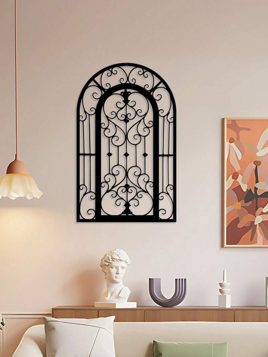 1 pieza Decoración de pared de metal con flor de iris en arco vintage - Adecuado para puerta principal, alféizar de ventana, valla del patio, etc. Decoración vintage de interior/exterior - Estructura de metal duradera, diseño de línea suave, adecuado para decoración de Año Nuevo y Navidad
