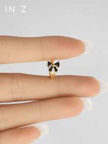 IN Z 1pc 925 Sterling Silver Black Cubic Zirconia Butterfly Earrings, Inlaid With Sparkling Cubic Zirconia Stones, Minimalist Black Zirconia Double Circle Butterfly Design, Suitable For Girls And Women For Daily Wear And Parties - Multicolor - View 2