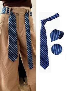 1条女士时尚街头风条纹休闲腰带（6厘米），英式学院风条纹针织领带，衬衫配饰，创意桌面装饰，生日、圣诞节、万圣节礼物，送给家人和朋友 - 彩色 - 查看 4