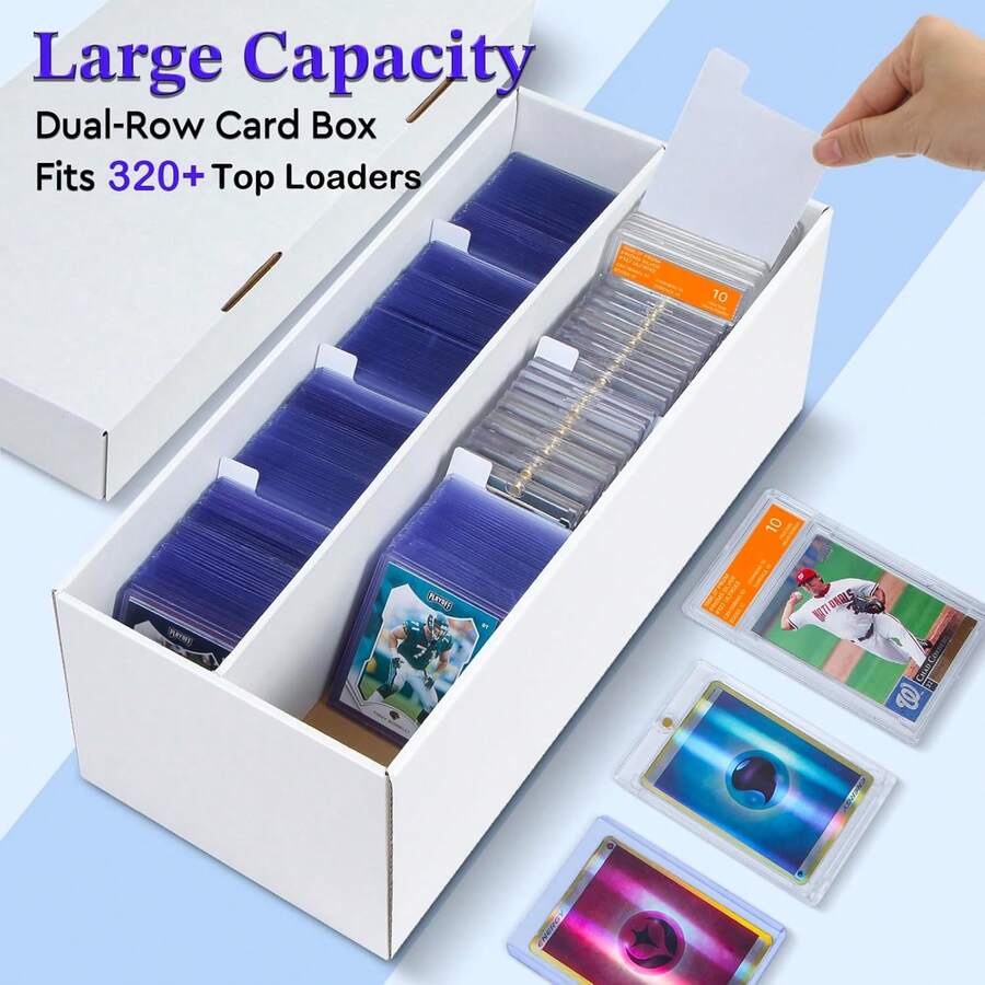 4 Pack Trading Card Storage Box - 2 Rows, Cardboard Storage Box Holds 320+ Top Loaders, Sturdy Card Holder Case Fit For PSA/HGA Slabs & Sports Cards - 2 hàng - Xem 1