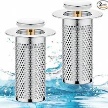 2Pcs Upgraded Universal Pop Up Bathroom Sink Drain Stopper, Press-To-Seal Water Storage, Stainless Steel Filter, Anti-Odor And Anti-Clog Hair Catcher, Fits 1.1-1.5 Inch Washbasin Drains - A - View 1