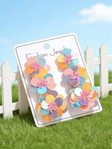 一对炫彩花朵吊坠耳环，多层渐变亮片吊坠耳环，优雅清新的女士耳环 - 彩色 - 查看 1