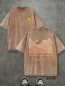 Faith Can Move Mountain Unisex Washed Christian Shirt, Christian Scripture T-Shirt, Vintage Retro Washed Shirt Double Sided Printed (230 Heavyweight Pure Cotton T-Shirt) High Quality Christian T-Shirt, Christian Gifts, Men's And Women's Shirts, Comfortable, Fashion Christian Shirt, Street Style Pure Cotton Fall Shirtwinter Clothes For Women - 咖啡棕 - 查看 15