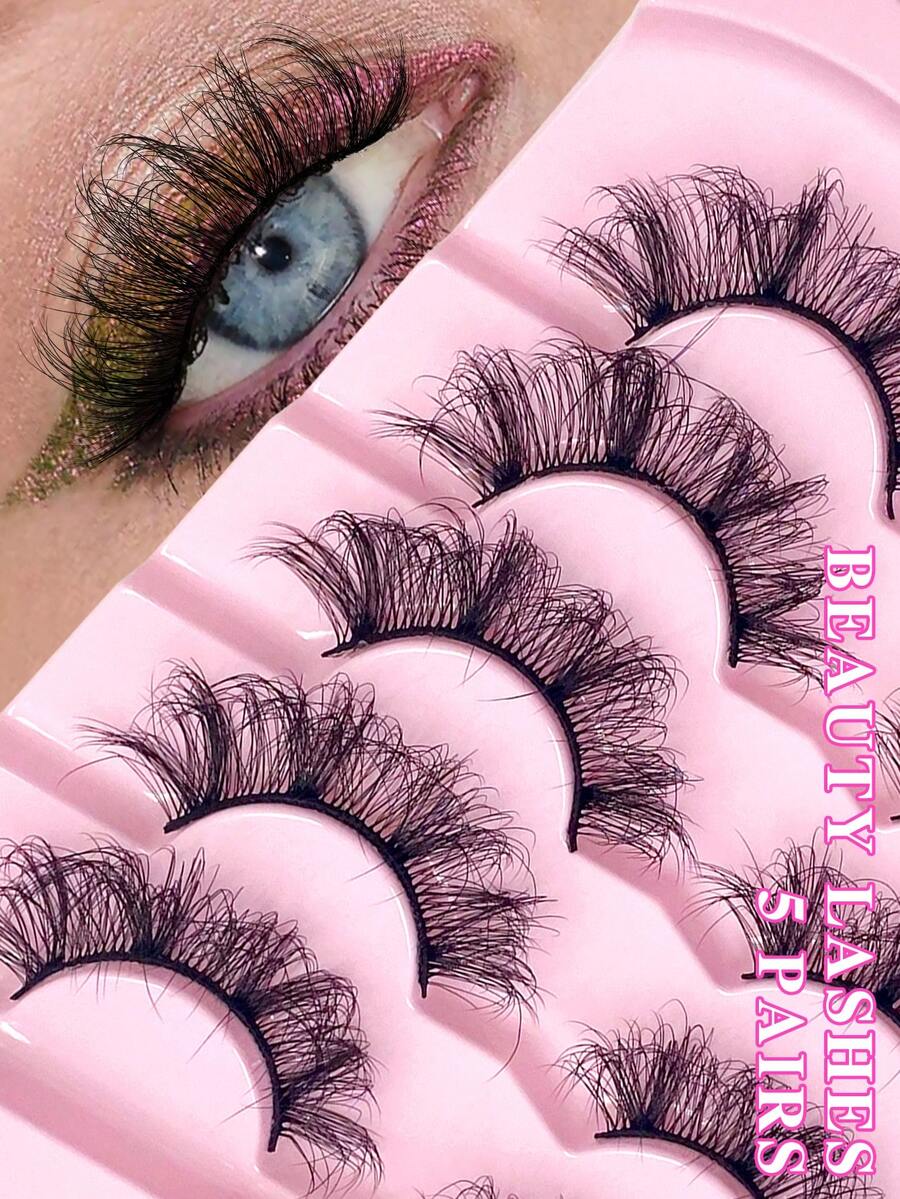 5 pares de pestañas postizas dramáticas y esponjosas ENCHUW, pestañas falsas de visón sintético largas y gruesas, pestañas postizas reutilizables para maquillaje - Negro - Ver 1