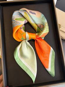 1pc Women's Elegant Fashion Cat Printed Thin Style Faux Silk Scarf,Boho Vintage Casual Satin Square Scarf, Bandana,Elegant Women's Neck Scarf,Shawl - Multicolor - View 1
