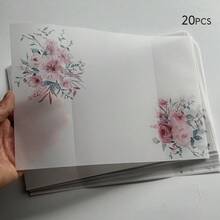 NIEWSPECIAL 20张紫色/粉色/蓝色/橙色水彩花卉带叶子羊皮纸，适用于5x7英寸婚礼请柬、DIY请柬、羊皮纸信封、定制请柬、夏季生日礼物、海滩主题、返校用品、房间装饰 - 粉色 - 查看 10