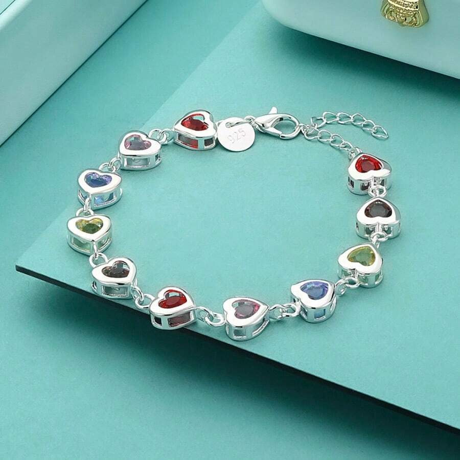 925 Silver Plated Elegant Charm Bracelets Chain Beautiful Crystal Stone Drop Jewelry Fashion For Women Wedding Lady Cute - Silver - View 1