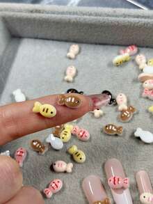 50个/包混合微树脂配件 - 可爱的小熊、兔子、猫咪和各种卡通人物，可用于DIY手工、美甲、剪贴簿、发夹、手机壳装饰、美甲贴片等。 - 彩色 - 查看 9