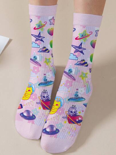 CARE BEARS 1 par de calcetines personalizados, impresión digital de 360 grados con diseños interesantes de osos alegres, osos deseosos, osos con corazón, ángeles osos y osos gruñones, entre otros, de estilo minimalista y moda, adecuados para uso diario y como regalo de graduación/cumpleaños para parejas, unisex