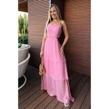 Long Chiffon Party Dress With Ruffles And Built-In Bra For Weddings, Graduations, Birthdays, And Summer Events. - Rosa Pálido - Ver 1