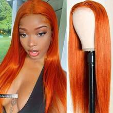 Tóc giả thẳng có ren phía trước, làm từ tóc người thật, kích thước 13x4, mật độ 180, tóc người thật nguyên chất chưa qua xử lý, đã được tỉa sẵn và có tóc con, dành cho nữ, chiều dài từ 8-36 inch, màu cam gừng, giá 350 đô la. - S350 - Xem 3