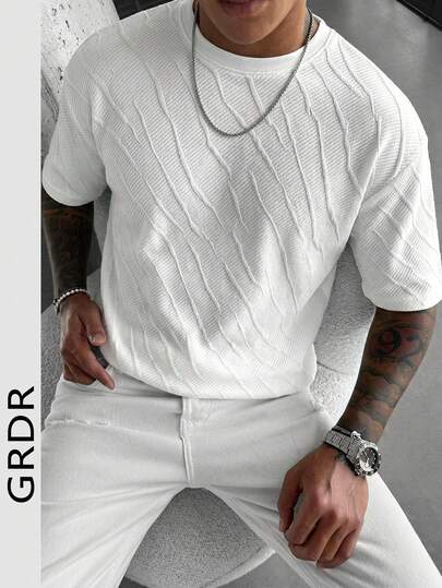  GRDR 简约纹理短袖T恤，男士休闲通勤百搭上衣，夏季