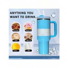 40 OZ Stainless Steel Tumbler With Straw, Vacuum Insulated Water Bottle For Home, Office Or Car, Reusable Cup With Straw Leak Resistant Flip - 藍色 - 查看 5