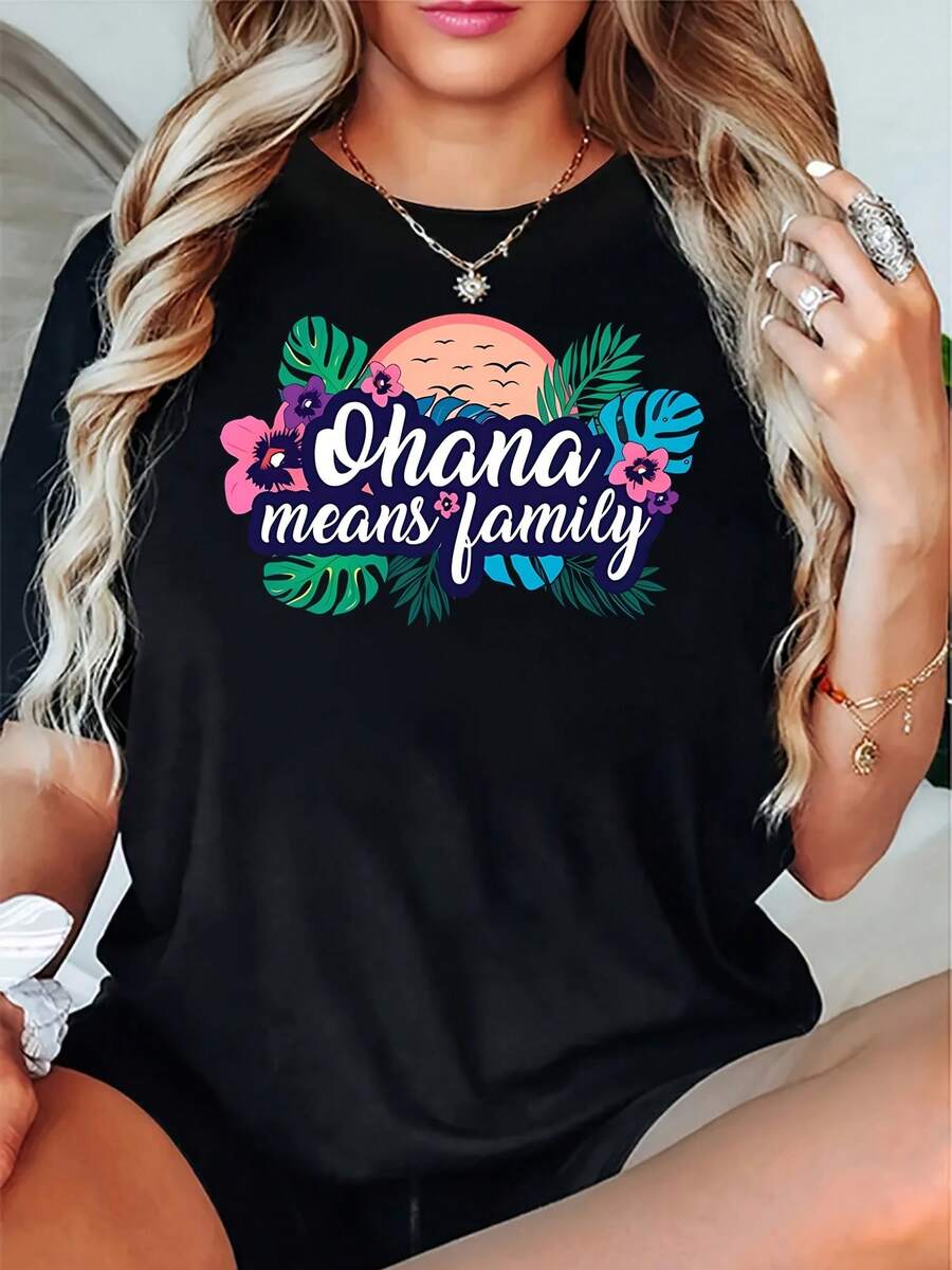 Ohana Means Family - Womens T-Shirt - Lilo - Stitch - Film - Animation - Hawaii - 黑色 - 查看 1
