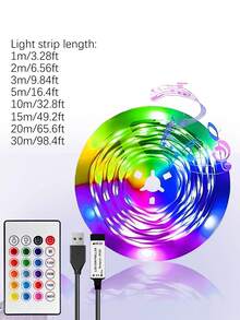 5V USB RGB LED灯带，变色灯带，带遥控器，适用于电视背光、游戏室、卧室和节日装饰——柔性绳灯，长度可选1米至30米 - 彩色 - 查看 10