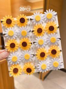 20pcs Sunflower & Daisy Hair Clips, Bright Yellow And Pure White Petals Mixed, Perfect For Beach, Graduation, Afternoon Tea, Bestie Gift, Mother's Day, Teacher's Day, Garden Party, Detailed Classic Sunflower & Daisy Design - Multicolor - View 4