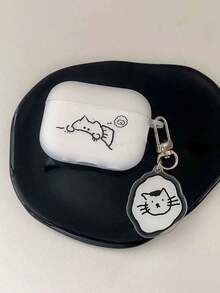 1pc Line Art Sleeping Cat Charm, Compatible With Apple Pro/3/4, Pro 2 Anti-Drop Earphone Case - Multicolor - View 9