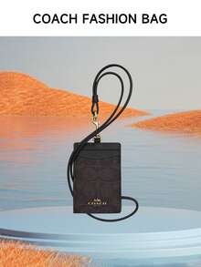 Coach Portaidentificación vertical de cuero genuino con ventana transparente para identificación, 2 ranuras para tarjetas de crédito y cordón desmontable - Marrón - Ver 9