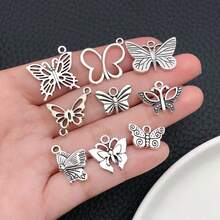 16/22/52件装畅销合金动物蜻蜓蝴蝶系列吊坠饰品，适用于DIY手工手链项链耳环首饰配件 - 復古銀色 - 查看 8
