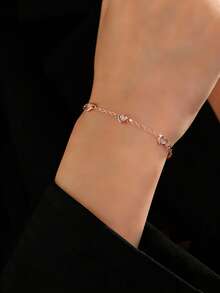 1 chiếc vòng tay bạc S925 Sterling Silver khảm hình trái tim nhỏ nhắn, tinh tế, phong cách thời trang nữ ngọt ngào dễ thương cá tính theo phong cách INS tối giản thanh lịch đa năng món quà trang sức tinh tế - Yêu - Xem 4