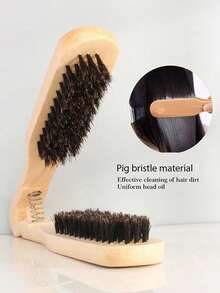 Double Sided Bristle Hair Brush, Anti-Static V-Shaped Straightening Brush With Wooden Handle, Professional Salon Styling Tool For Smooth & Shiny Hairstyles - Apricot - View 5