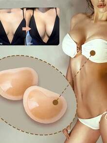 2PCS/1pair Chest Pad Bikini Set Women's Invisible Padding Hook And Loop Bra Inserts Sponge Bra Breast Push Up Pads Swimsuit Silicone Bra Pad Thicker Nipple Cover Boob Pads Stickers Patch - Apricot - View 4