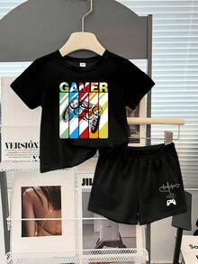 Ensemble t-shirt à manches courtes et short imprimé manette de jeu pour bébé garçon - Noir - Voir 2