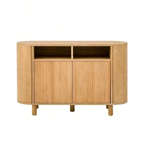 Modern Sideboard With Multifunctional Storage Space For The Hallway, Sideboard With Refrigerator-Like Doors And Adjustable Feet, Ideal For Hallway, Corridor Or Living Room (Natural) - Khaki - View 1