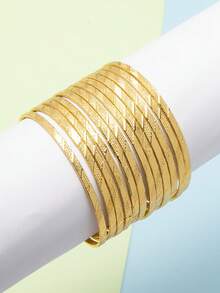 12件套女神龛位设计时尚百搭金属雕花多层细手镯 - 彩色 - 查看 7