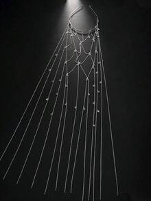 1pc New Stylish Net Tassel Decorated Headband, Elegant Women Hair Accessory Hair Chain Jewelry Pieces Jewelry Hair Jewelry Hair Vine Chain, Hair Jewellery, Wedding, Hair Accessories, Bride To Be, Party, Hair Accessories Women - 銀色 - 查看 2