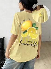 Tricou damă cu mânecă scurtă, lejer, cu imprimeu de lămâie, guler rotund, casual, moale și confortabil, stil Y2K, potrivit pentru primăvară, vară, Ziua Îndrăgostiților, carnaval, petrecere, plajă, nuntă, sală de sport, elegant, vacanță - Galben - Vizualizare 1
