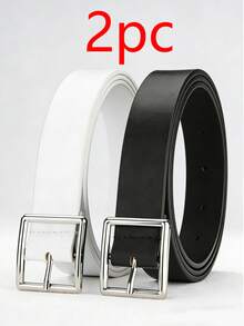 2pcs Men's Denim Belt, Student Waist Belt With PU Buckle, Korean Style Jeans Belt - Multicolor - View 3