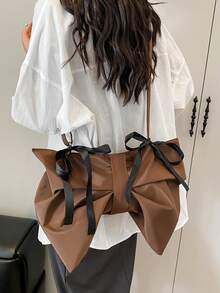 Large Capacity Bowknot Crossbody Bag For Daily Use - Coffee - View 7