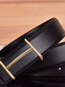Thắt lưng da PU màu đen tối giản với khóa chữ I màu vàng, hoàn hảo để nâng tầm trang phục công sở. - Nhiều màu - Xem 2