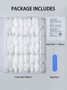 Bộ 144 miếng dán móng tay ngắn hình bầu dục màu trắng bóng, chất liệu acrylic, kích thước ngắn vừa vặn với móng giả, bao gồm: 1 miếng gel dẻo và 1 dũa móng, thích hợp cho phụ nữ và các bạn gái sử dụng hàng ngày khi đi làm, học tập và gặp gỡ. - trắng - Xem 5