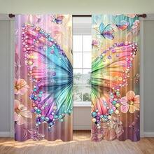 2 eleganckie zasłony motylkowe z kieszenią na drążek, zapewniające prywatność, idealne do sypialni, salonu, biura – sezonowa dekoracja domu, dekoracyjne zasłony - Wielokolorowe - Zobacz 5