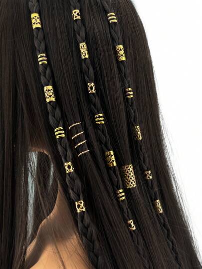 90pcs Adjustable Geometric Plum Blossom Shaped Metal Hair Scrunchies, With Elastic Mesh Design, Fashionable Bohemian Style Hair Accessories For Men And Women, Suitable For Braids And Hairstyles