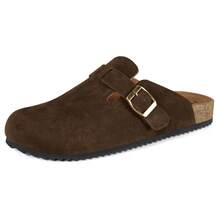 Womens Suede Clogs Mens Genuine Leather Mules Cork Footbed Sandals With Arch Support - 咖啡棕 - 查看 13