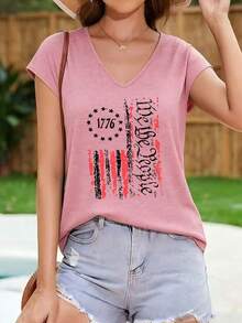 UNITED STATES OF AMERICA 250THWomen's V-Neck T-Shirt, Sleeveless Summer Top & Tank Top Women's OverSize T-Shirt  Graphic Tee Summer Crew Neck Short Sleeve Top Birthday Mother's Day Gift - Màu Hoa hồng đỏ - Xem 1