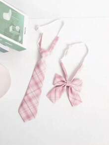 2pcs Children/Student School Uniform Tie, Bow Tie, Blue Crown Trophy Jacquard Shirt Accessories - Pink - View 2