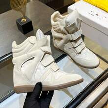 New 2026 Hidden Height-Increasing High-Top Women's Shoes Color Matching Flat Casual Sneakers Women - 糯米白色 - 查看 1