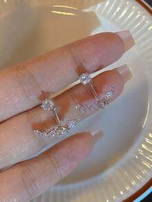 1pair Luxury Fashion Exquisite Elegant French Sweet Style Women's Artificial Glass Rhinestone Earrings - Bạc - Xem 2
