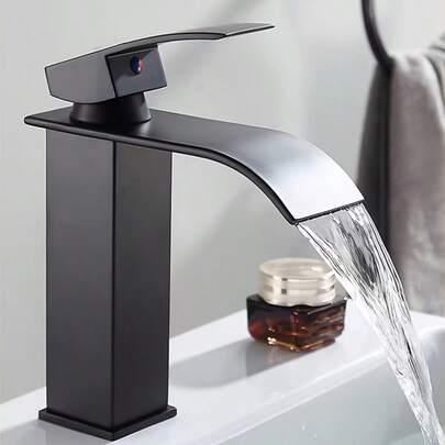High-Value Black Waterfall Bathroom Faucet - Hot & Cold Control For Home Vanity, Decorative Essential