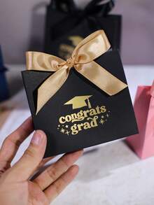 5/10個畢業禮品盒，附Congrats Grad金色燙金字體，優雅紙製甜點盒，緞帶封口，適用畢業派對用品、學生慶祝包裝、時尚紀念禮盒、畢業典禮裝飾 - 11.5X4.5X10cm - 查看 8