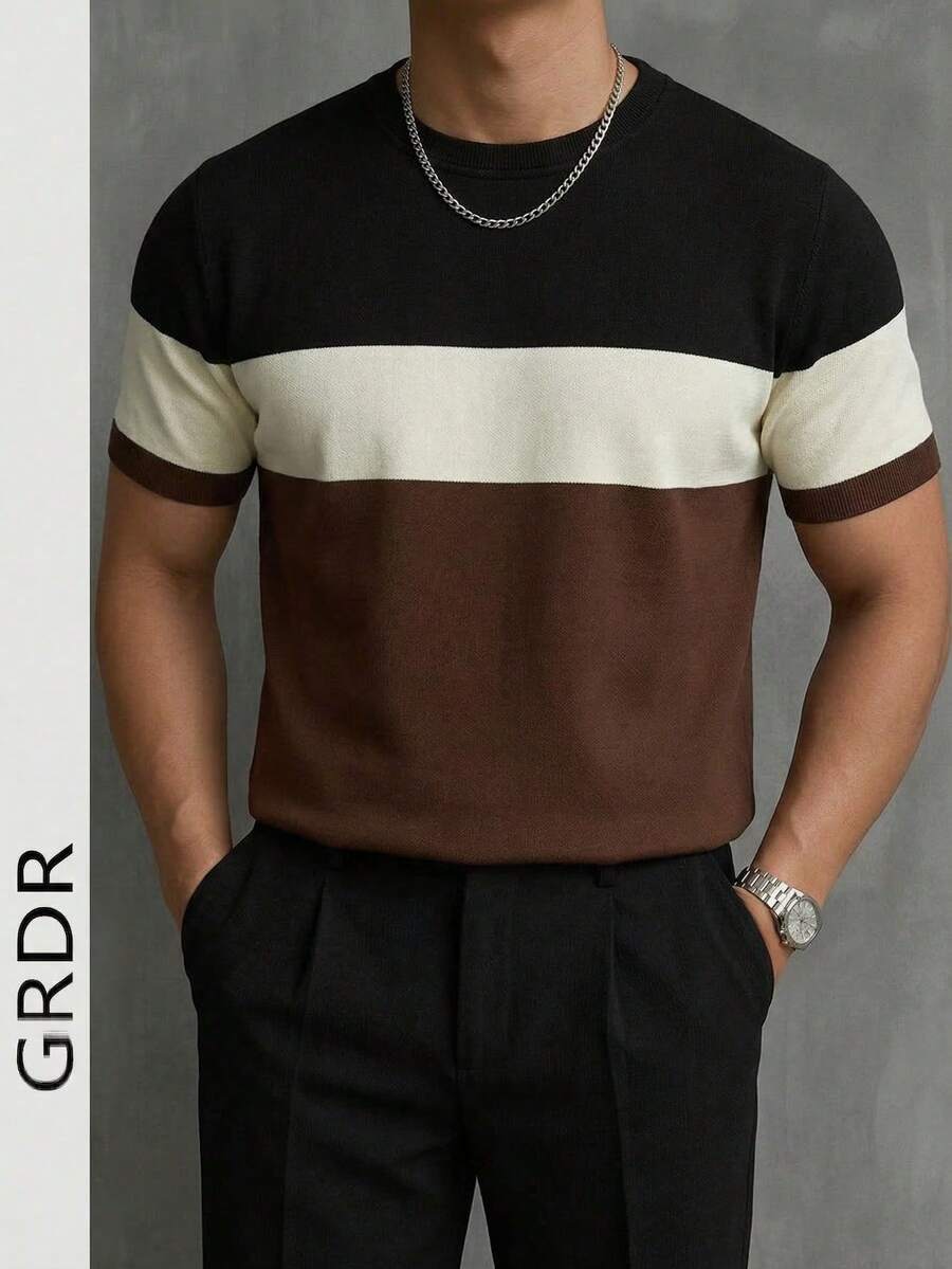 GRDR Men's Summer Round Neck Short Sleeve Knit Sweater, Suitable For Summer Outings, Essential For Fashionable Styling