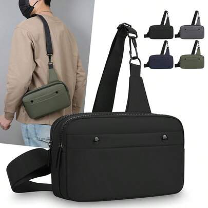 Men's New Chest Bag, Black/Gray/Green/Blue, Classic Pattern, Nylon Material, Fashion Casual Multi-Function Men's Shoulder Bag, Multiple Pockets And Compartments, More Convenient 3D Storage, Suitable For Students, Middle/High School, Campus Life, Travel, Business, Daily Commute, Shopping, Office, Dating, Outdoor Activities