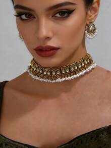 1条项链，1对耳环 时尚复古孔雀翅膀流苏夸张首饰套装，女士款 - 銅色 - 查看 2