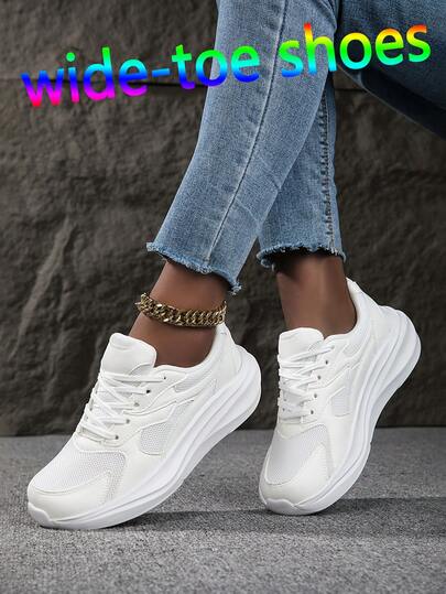 Women's Wide Toe Casual Sports Shoes, Women's Wide Toe Thick Sole Sports Shoes, Women's Retro Round Toe Lace-Up Soft Bottom Comfortable Casual Rubber Shoes, Breathable Versatile Sports Shoes, Suitable For Daily Wear, Running, Summer